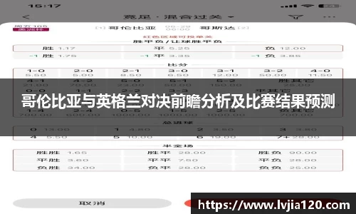 哥伦比亚与英格兰对决前瞻分析及比赛结果预测